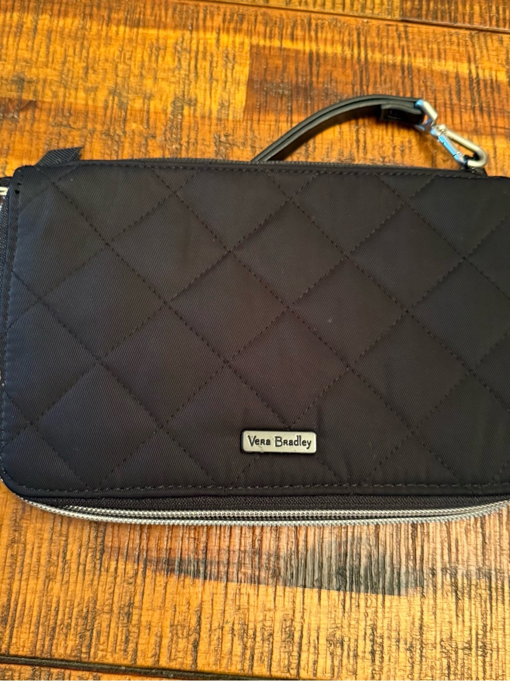 Vera Bradley Black Quilted Travel Wallet Organizer Floral Zip Around Wristlet